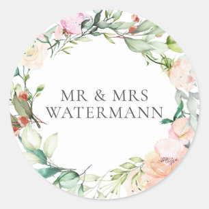 Elegante Wasserfarbe Grün Floral Runder Aufkleber