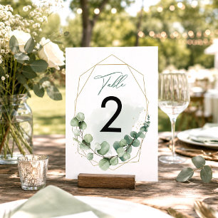 Elegante Wasserfarbe Grüne Eukalyptus-Hochzeit Tischnummer