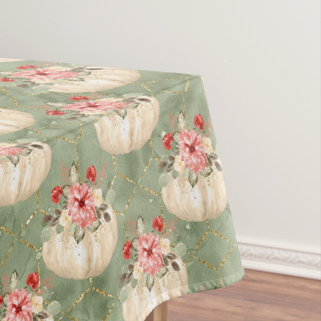 Elegante Wasserfarbe Grüner Pumpkin Gold Geometric Tischdecke (Beispiel)
