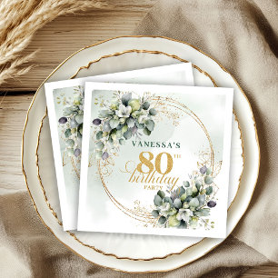 Elegante Wasserfarbe-Grünpflanzen-Napkins zum 80. Serviette