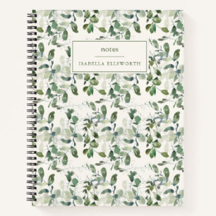 Elegante Wasserfarbe Grünpflanzen Personalisierter Notizbuch