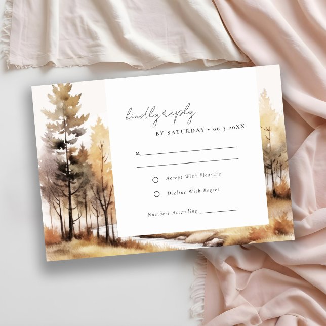 Elegante Wasserfarbe Herbst Landschaft Hochzeit RSVP Karte (Von Creator hochgeladen)