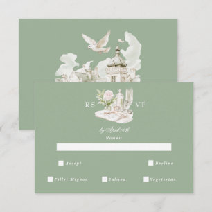 Elegante Wasserfarbe-Herrenhaus-Garten-Hochzeits-R RSVP Karte