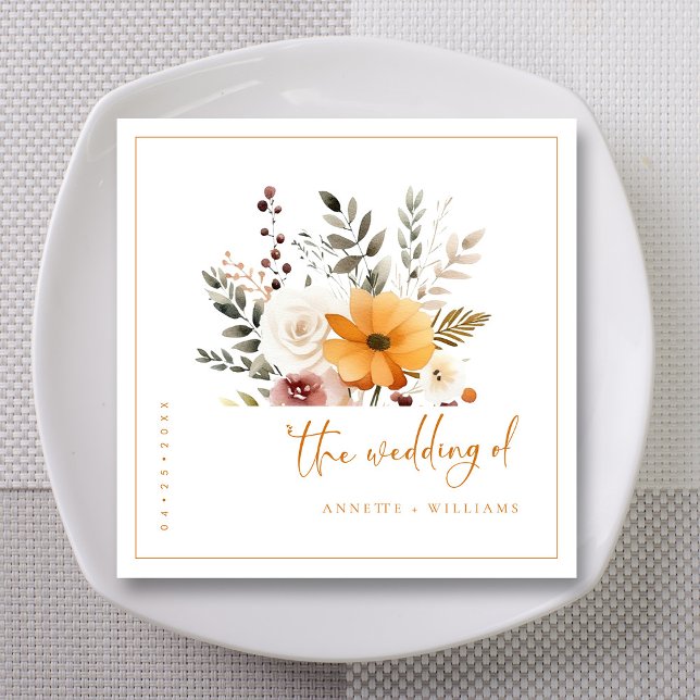 Elegante Wasserfarbe Hochzeit im Herbst Napkins (C Serviette (Elegant Watercolor Fall Bouquets Script Wedding  Napkins)