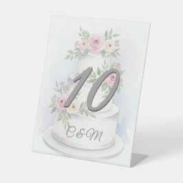 Elegante Wasserfarbe Hochzeitskuchen Tabletop Zeic Sockelschild