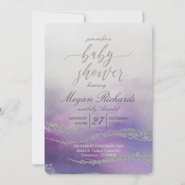 Elegante Wasserfarbe in Orchid Kinderdusche Einlad Einladung (Vorderseite)