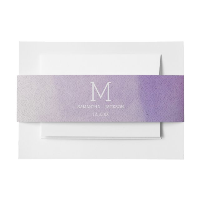 Elegante Wasserfarbe in Orchid Wedding Monogram Einladungsbanderole (Vorderseite Beispiel)