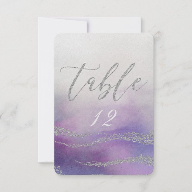 Elegante Wasserfarbe in Orchid Wedding Tischnummer (Vorderseite)