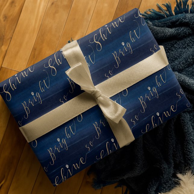 Elegante Wasserfarbe & Juwelen der Marine Shine so Geschenkpapier (Elegant Navy Watercolor & Jewels Shine So Bright Wrapping Paper)