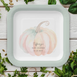 Elegante Wasserfarbe Kleine Pumpkin Baby Dusche Pappteller