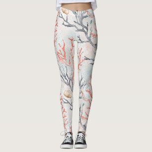 Elegante Wasserfarbe Korallenäste & Ozeanwellen Leggings