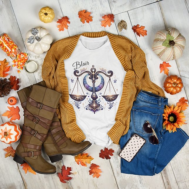 Elegante Wasserfarbe Libra Zodiac Custom T-Shirt (Von Creator hochgeladen)