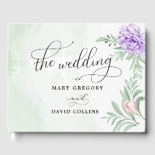 Elegante Wasserfarbe Lila Blooms Bouquet Wedding Gästebuch
