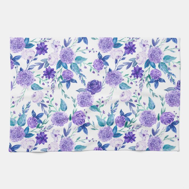 Elegante Wasserfarbe Lila Blumenstrauß Bouquet | Geschirrtuch (Horizontal)