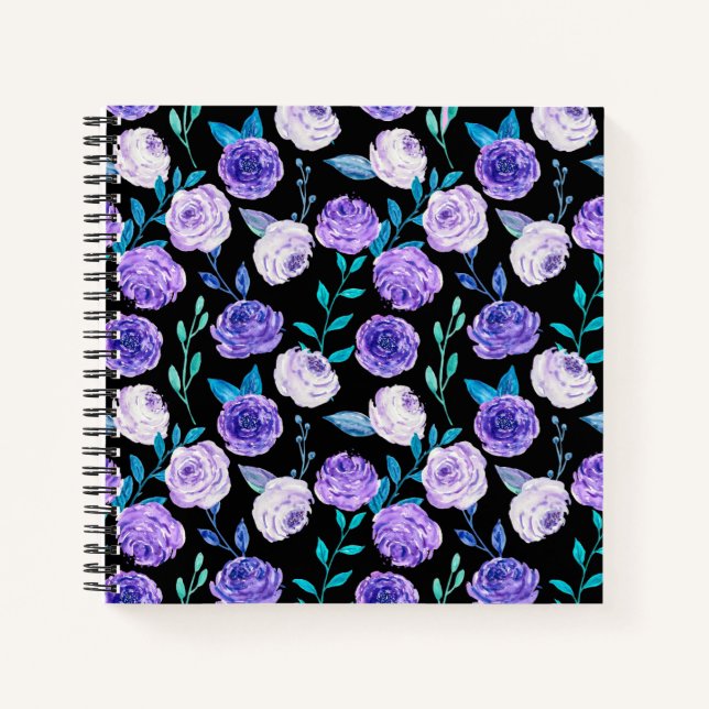Elegante Wasserfarbe Lila Blumenstrauß Bouquet | Notizbuch (Vorderseite)