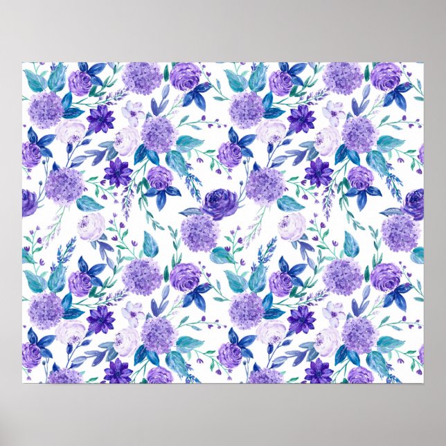 Elegante Wasserfarbe Lila Blumenstrauß Bouquet | Poster (Vorne)