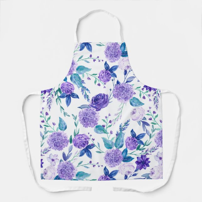 Elegante Wasserfarbe Lila Blumenstrauß Bouquet | Schürze (Vorderseite)