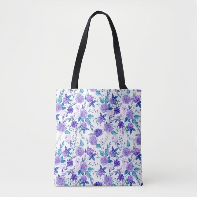 Elegante Wasserfarbe Lila Blumenstrauß Bouquet | Tasche (Vorderseite)