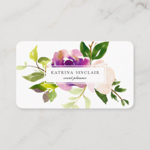 Elegante Wasserfarbe Lila Cassis Floral Visitenkarte