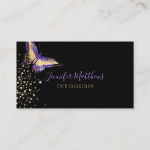 Elegante Wasserfarbe Lila & Gold Glitzer Schmetter Visitenkarte