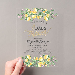 Elegante Wasserfarbe-Limonen-Blumen-Baby-Party Acryleinladungen