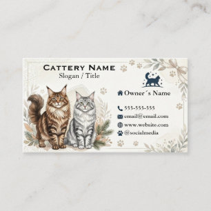 Elegante Wasserfarbe Maine Coon Cattery individuel Visitenkarte