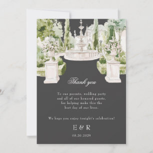 Elegante Wasserfarbe Manor-Garten Graue Hochzeit Dankeskarte