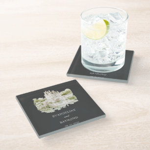 Elegante Wasserfarbe Manor-Garten-Hochzeit Glasuntersetzer