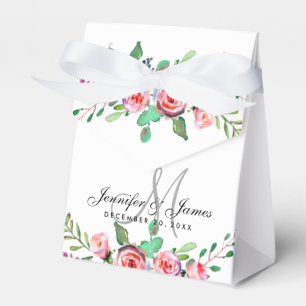 Elegante Wasserfarbe-Monogramm-Blumen-Hochzeitsges Geschenkschachtel
