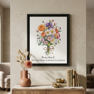 Elegante Wasserfarbe-Mütter-Bouquet-Blumen-Familie Leinwanddruck