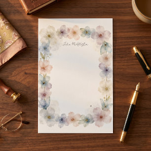 Elegante Wasserfarbe Pastell Blumenrand Name Briefpapier