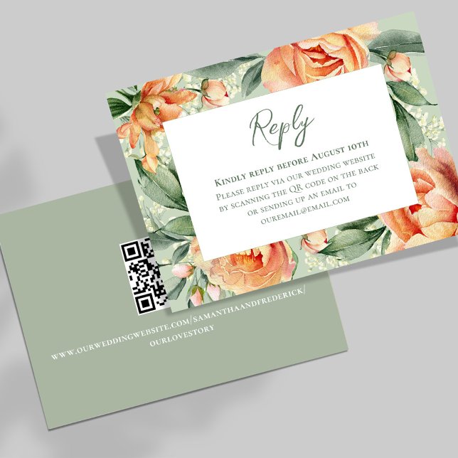 Elegante Wasserfarbe Peach Flora Hochzeit RSVP Karte (Wedding RSVP reply card with elegant watercolor peach floral. )
