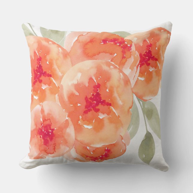 Elegante Wasserfarbe Peach Peonies Floral Kissen (Vorderseite)