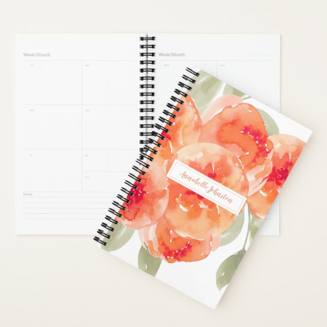 Elegante Wasserfarbe Peach Peonies Floral Planer (Anzeige)