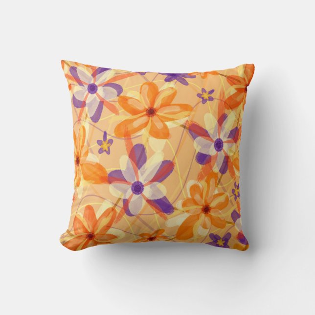 Elegante Wasserfarbe Peach Pum Pastel Floral Kissen (Vorderseite)