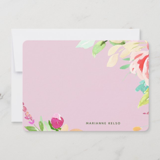 Elegante Wasserfarbe Personalisierte Fuchsia Mitteilungskarte (Vorderseite)