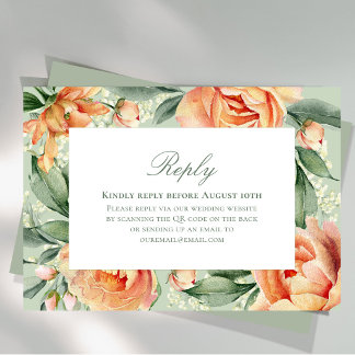 Elegante Wasserfarbe Pfirsich Flora Hochzeit RSVP Karte