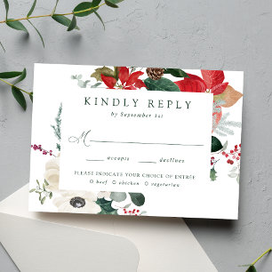 Elegante Wasserfarbe-Poinsettien-Hochzeitsmenüwahl RSVP Karte