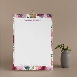 Elegante Wasserfarbe Purple Flowers Typografie Nam Briefbogen