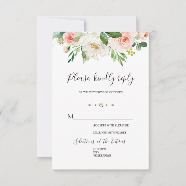 Elegante Wasserfarbe Rosa Blume Hochzeit RSVP Karte (Vorderseite)