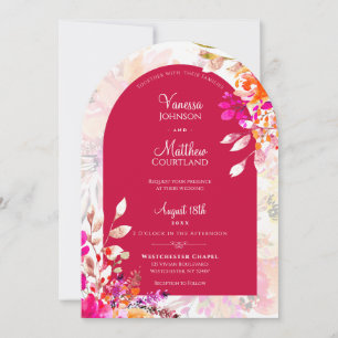 Elegante Wasserfarbe Rosa Blumenhochzeit Einladung