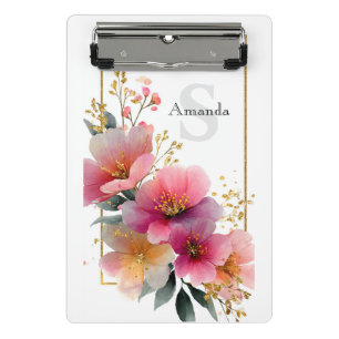 Elegante Wasserfarbe Rosa Blumenrinde mit Gold Mini Klemmbrett