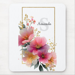 Elegante Wasserfarbe Rosa Blumenrinde mit Gold Mousepad