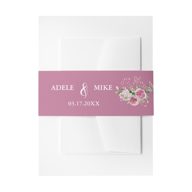 Elegante Wasserfarbe Rosa Bouquet Hochzeit Einladungsbanderole (Vorderseite Beispiel)
