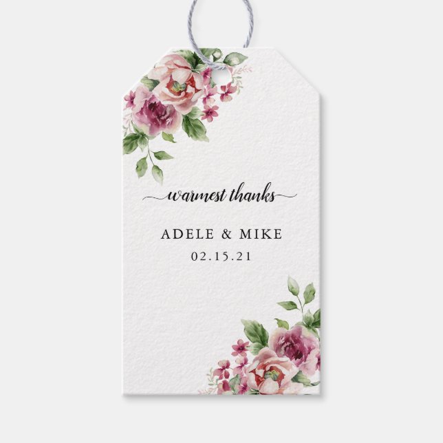 Elegante Wasserfarbe Rosa Bouquet Hochzeit Geschenkanhänger (Vorderseite)