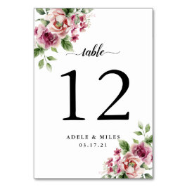 Elegante Wasserfarbe Rosa Bouquet Hochzeit Tischnummer