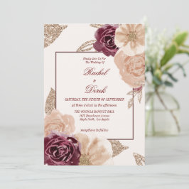 Elegante Wasserfarbe Rosa Burgund Blumenzwiese Einladung