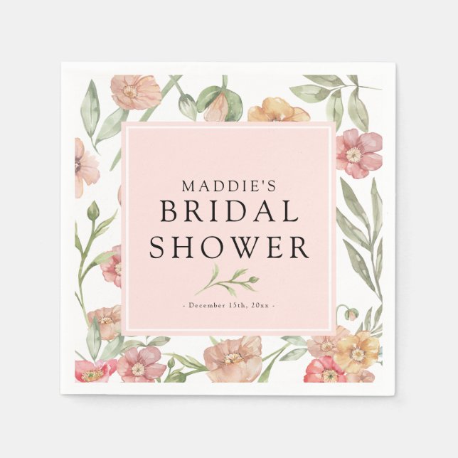 Elegante Wasserfarbe Rosa Florale Hochzeitsfeier Serviette (Vorderseite)