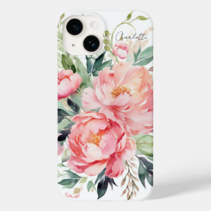 Elegante Wasserfarbe Rosa Florale Personalisierte Case-Mate iPhone 14 Hülle
