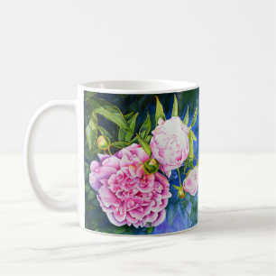 Elegante Wasserfarbe rosa florale Pfingstrosen Kaffeetasse